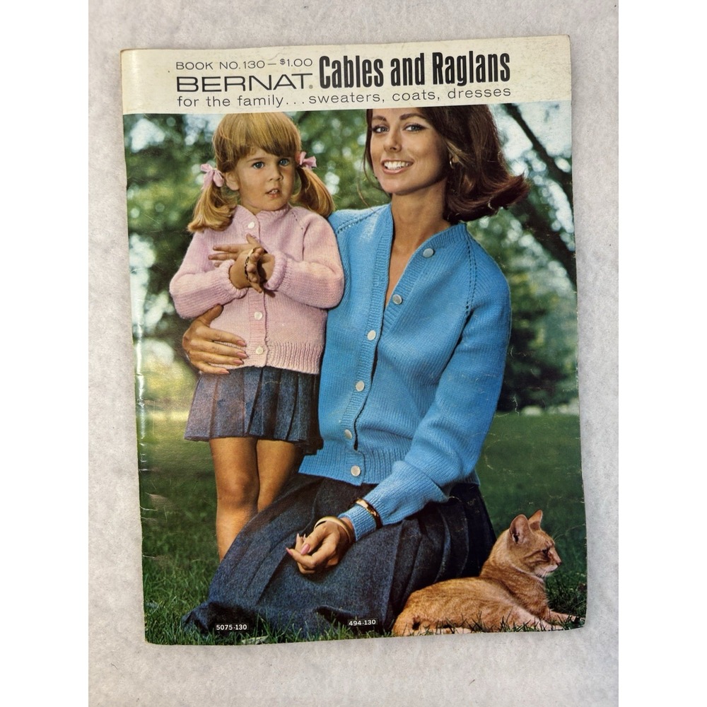 Vintage 1966‎ Bernat Handicrafter Cables And Raglans Patterns Book No. 130 Retro